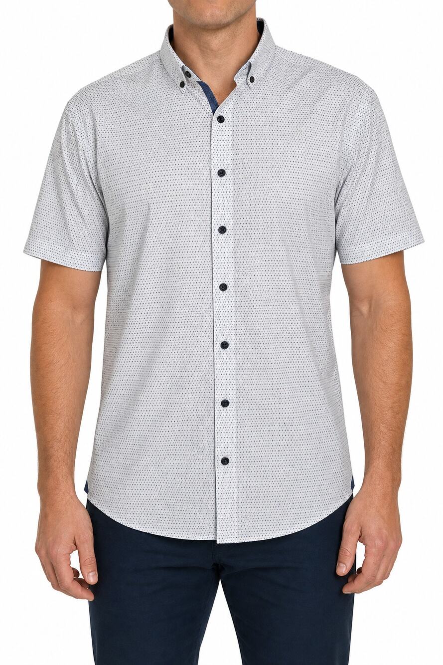 CONSTRUCT Mens Dot 4-Way Stretch Slim Fit Short Sleeve Button Down Shirt XXL 2XL